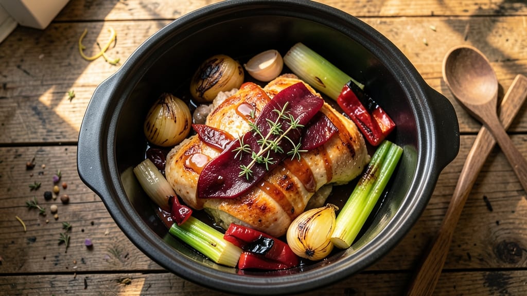 Apple Cider Crockpot Chicken Recipe: Sweet-Tart Braise With Celery Pepper Crunch
