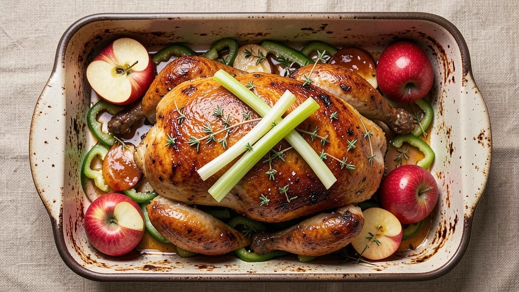 Apple Roasted Chicken Recipe: Honey-Caramelized Crisp With Celery-Pepper Bite