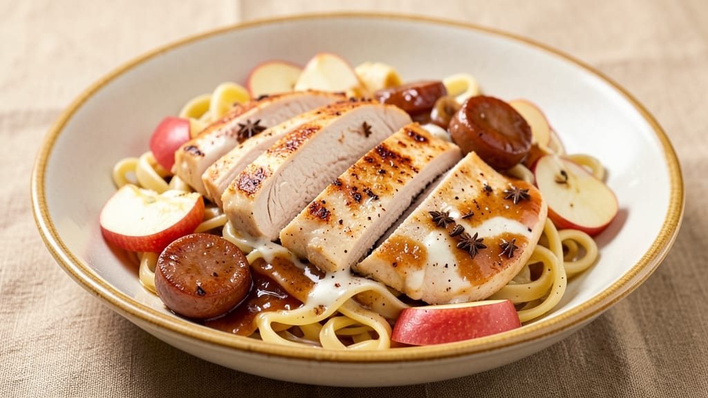 Sweet Apple Chicken Sausage Pasta Recipe: Crispy Sausage and Apple Bites in Creamy Sauce