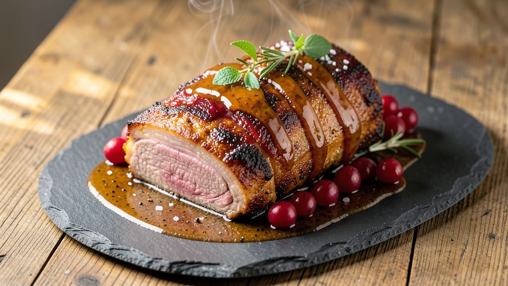 Cranberry Dijon Pork Roast With Apple Cider Glaze Recipe: Sweet-Tart Glaze That Caramelizes Pork to Perfection