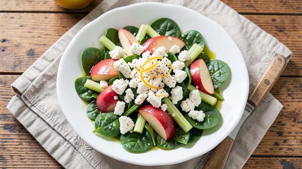 Spinach Apple Feta Salad Recipe: Crunchy Celery and Tangy Feta Twist