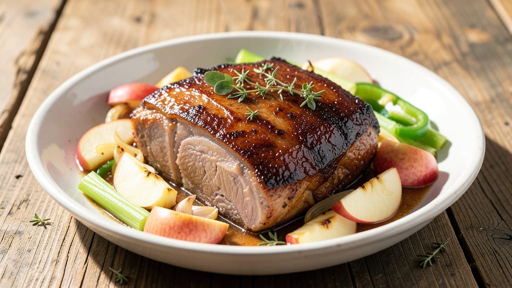 Pork and Apple Oven Recipe: Sweet-Tart Crisp With Celery Pepper Bite