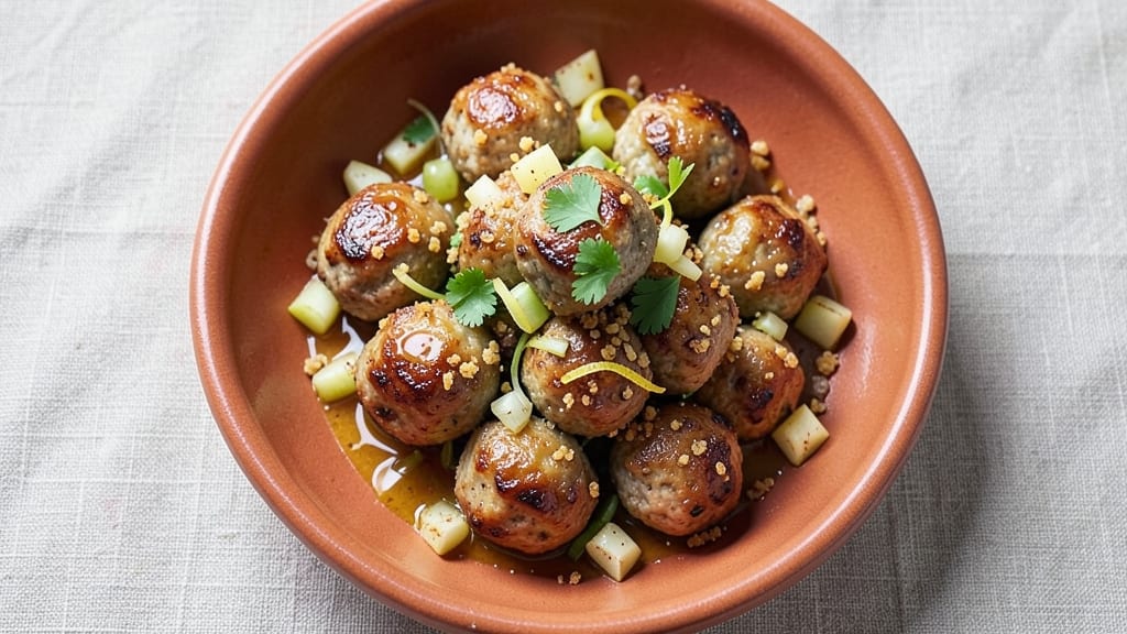 Pork and Apple Meatballs Recipe: Sweet-Tart Glaze with Celery Pepper Bite