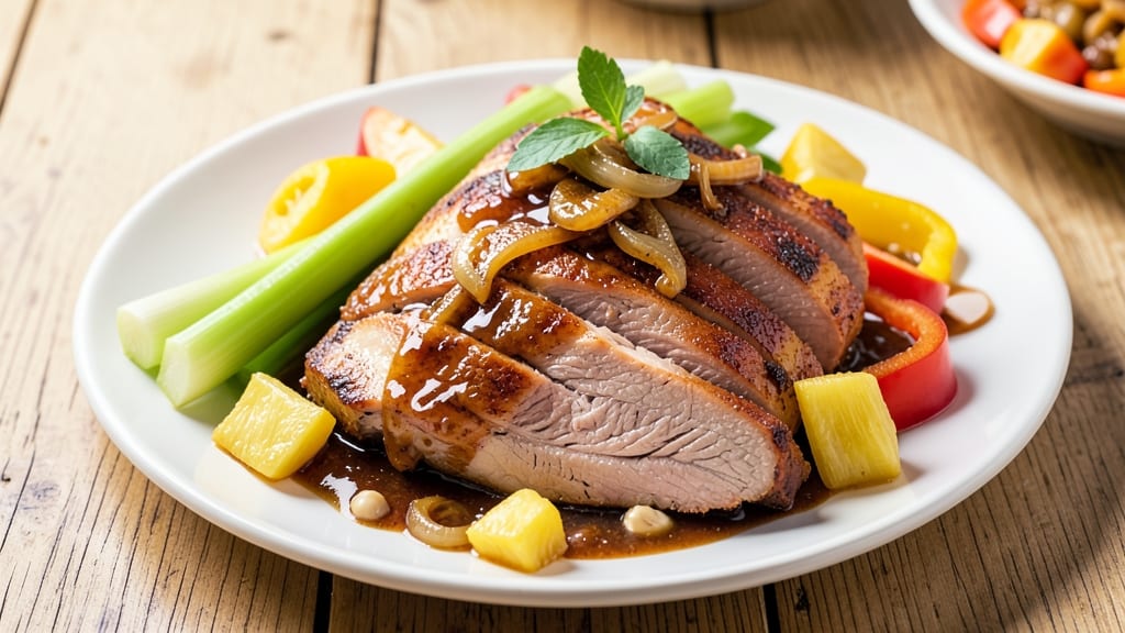 Pork Roast With Pineapple Slow Cooker Recipe: Sweet Pineapple Tenderizes While Celery-Pepper Crunch Adds Bite